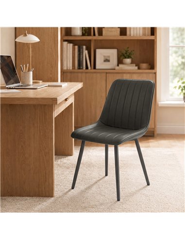 HOMCOM Faux Leather Upholstered Kitchen Chairs, Modern Dining Chairs Set of 2 with Metal Legs for Dining Room, Grey