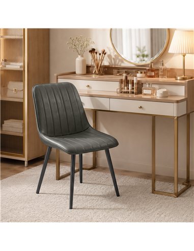 HOMCOM Faux Leather Upholstered Kitchen Chairs, Modern Dining Chairs Set of 2 with Metal Legs for Dining Room, Grey