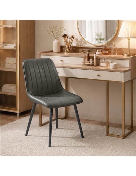 HOMCOM Faux Leather Upholstered Kitchen Chairs, Modern Dining Chairs Set of 2 with Metal Legs for Dining Room, Grey - pic 207917 | FastDaddyshop