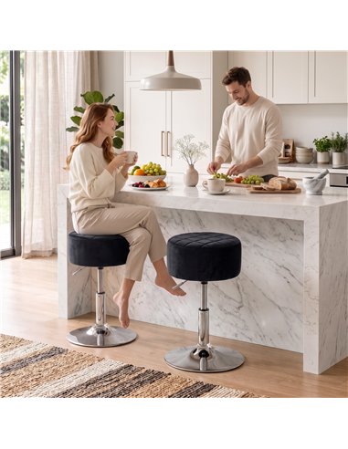 HOMCOM Bar Stool Adjustable Swivel Chair Velvet-Feel Seat 1 Piece, Black