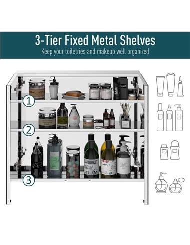 HOMCOM Stainless Steel Bathroom Mirror Cabinet with Double Doors, Silver