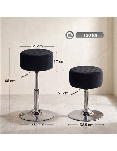 HOMCOM Bar Stool Adjustable Swivel Chair Velvet-Feel Seat 1 Piece, Black