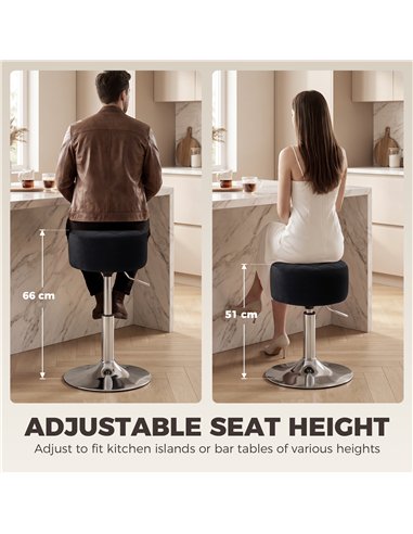 HOMCOM Bar Stool Adjustable Swivel Chair Velvet-Feel Seat 1 Piece, Black