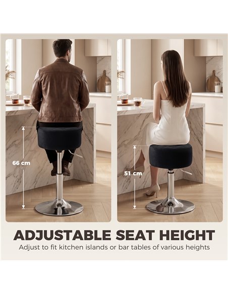 HOMCOM Bar Stool Adjustable Swivel Chair Velvet-Feel Seat 1 Piece, Black - pic 207921 | FastDaddyshop