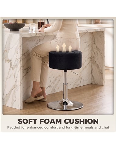 HOMCOM Bar Stool Adjustable Swivel Chair Velvet-Feel Seat 1 Piece, Black