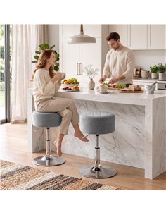 HOMCOM Bar Stool Adjustable Swivel Chair Velvet-Feel Seat 1 Piece, Grey 2