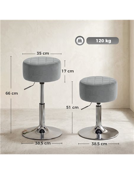 HOMCOM Bar Stool Adjustable Swivel Chair Velvet-Feel Seat 1 Piece, Grey - pic 207929 | FastDaddyshop