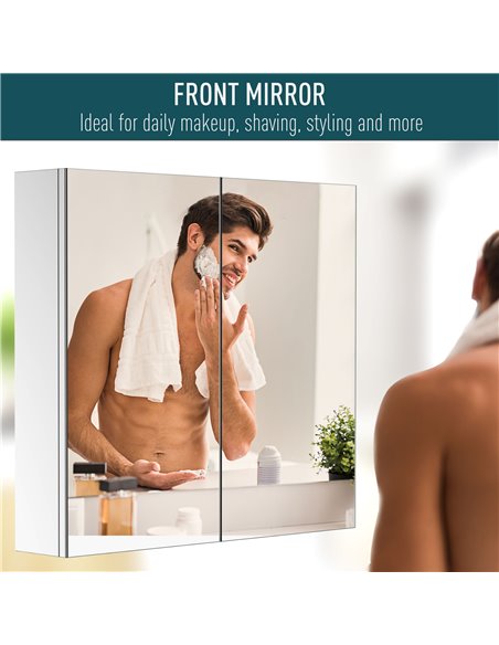 HOMCOM Stainless Steel Bathroom Mirror Cabinet with Double Doors, Silver - pic 20793 | FastDaddyshop