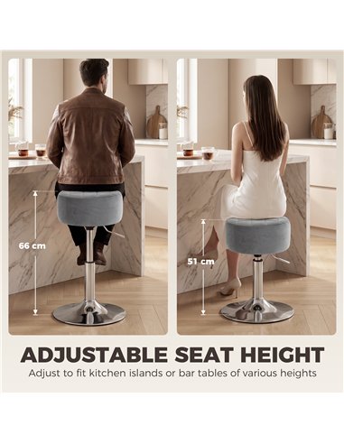 HOMCOM Bar Stool Adjustable Swivel Chair Velvet-Feel Seat 1 Piece, Grey