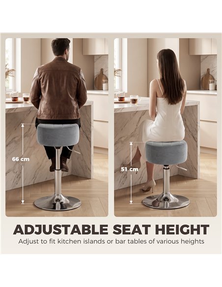HOMCOM Bar Stool Adjustable Swivel Chair Velvet-Feel Seat 1 Piece, Grey - pic 207930 | FastDaddyshop
