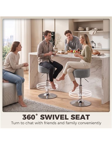 HOMCOM Bar Stool Adjustable Swivel Chair Velvet-Feel Seat 1 Piece, Grey