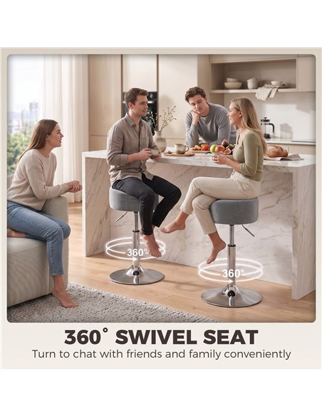 HOMCOM Bar Stool Adjustable Swivel Chair Velvet-Feel Seat 1 Piece, Grey - pic 207931 | FastDaddyshop