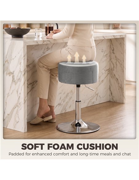 HOMCOM Bar Stool Adjustable Swivel Chair Velvet-Feel Seat 1 Piece, Grey - pic 207933 | FastDaddyshop