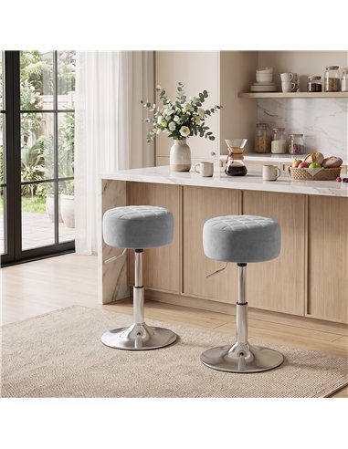 HOMCOM Bar Stool Adjustable Swivel Chair Velvet-Feel Seat 1 Piece, Grey