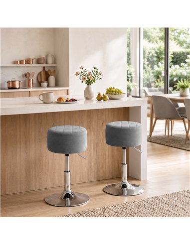 HOMCOM Bar Stool Adjustable Swivel Chair Velvet-Feel Seat 1 Piece, Grey