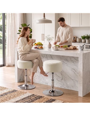 HOMCOM Bar Stool Adjustable Swivel Chair Velvet-Feel Seat 1 Piece, Beige
