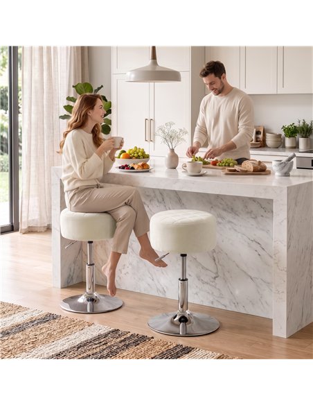 HOMCOM Bar Stool Adjustable Swivel Chair Velvet-Feel Seat 1 Piece, Beige - pic 207937 | FastDaddyshop