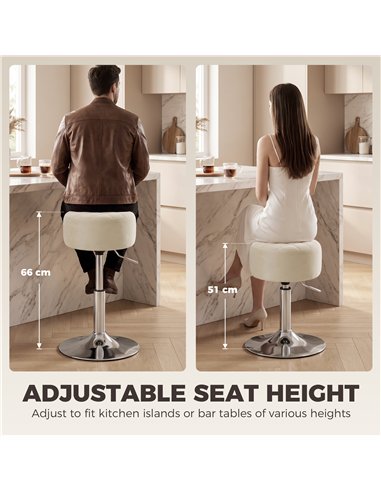 HOMCOM Bar Stool Adjustable Swivel Chair Velvet-Feel Seat 1 Piece, Beige