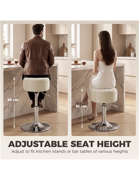 HOMCOM Bar Stool Adjustable Swivel Chair Velvet-Feel Seat 1 Piece, Beige - pic 207939 | FastDaddyshop