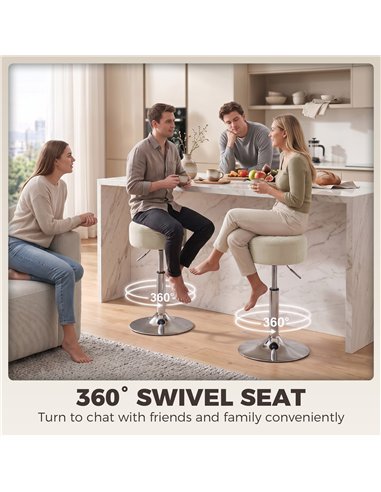 HOMCOM Bar Stool Adjustable Swivel Chair Velvet-Feel Seat 1 Piece, Beige
