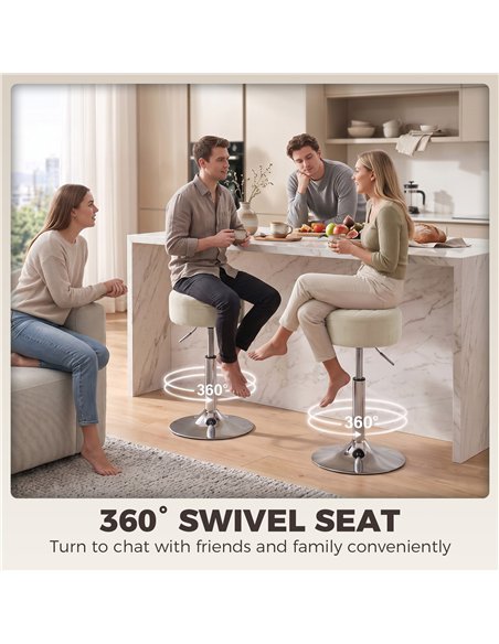 HOMCOM Bar Stool Adjustable Swivel Chair Velvet-Feel Seat 1 Piece, Beige - pic 207940 | FastDaddyshop