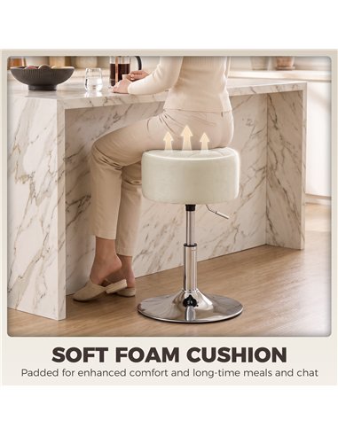 HOMCOM Bar Stool Adjustable Swivel Chair Velvet-Feel Seat 1 Piece, Beige