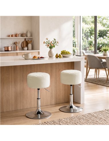 HOMCOM Bar Stool Adjustable Swivel Chair Velvet-Feel Seat 1 Piece, Beige