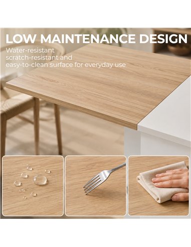 HOMCOM Folding Dining Table, Drop Leaf Table with 2-Tier Shelves, Rolling Casters, White and Natural