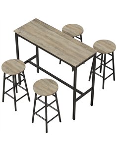 HOMCOM 5 Piece Bar Table Set with 4 Stools, Industrial Bar Table and Stool Set, Dining Table and Chair Set, Grey