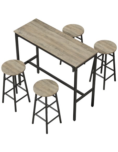 HOMCOM 5 Piece Bar Table Set with 4 Stools, Industrial Bar Table and Stool Set, Dining Table and Chair Set, Grey - pic 207954 | FastDaddyshop