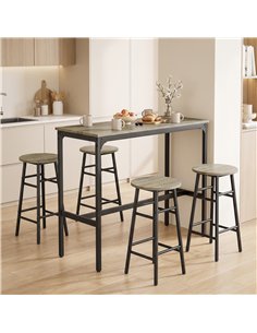 HOMCOM 5 Piece Bar Table Set with 4 Stools, Industrial Bar Table and Stool Set, Dining Table and Chair Set, Grey 2