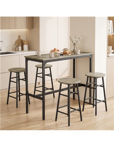 HOMCOM 5 Piece Bar Table Set with 4 Stools, Industrial Bar Table and Stool Set, Dining Table and Chair Set, Grey