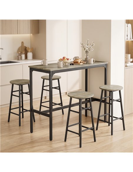 HOMCOM 5 Piece Bar Table Set with 4 Stools, Industrial Bar Table and Stool Set, Dining Table and Chair Set, Grey - pic 207955 | FastDaddyshop