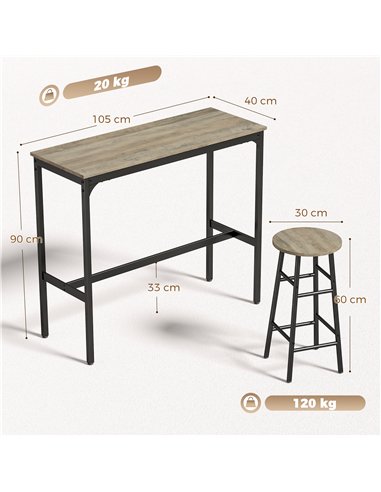 HOMCOM 5 Piece Bar Table Set with 4 Stools, Industrial Bar Table and Stool Set, Dining Table and Chair Set, Grey