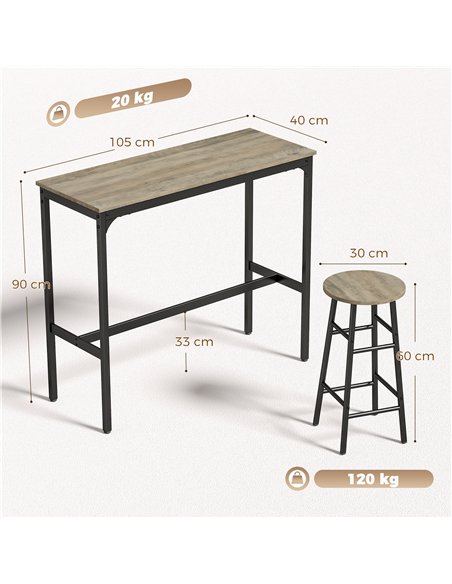 HOMCOM 5 Piece Bar Table Set with 4 Stools, Industrial Bar Table and Stool Set, Dining Table and Chair Set, Grey - pic 207956 | FastDaddyshop