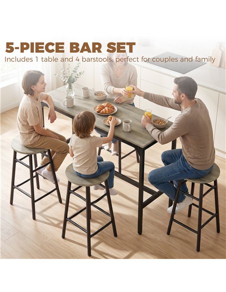 HOMCOM 5 Piece Bar Table Set with 4 Stools, Industrial Bar Table and Stool Set, Dining Table and Chair Set, Grey - pic 207957 | FastDaddyshop