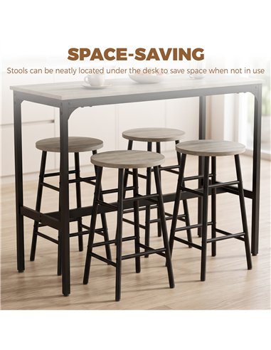 HOMCOM 5 Piece Bar Table Set with 4 Stools, Industrial Bar Table and Stool Set, Dining Table and Chair Set, Grey