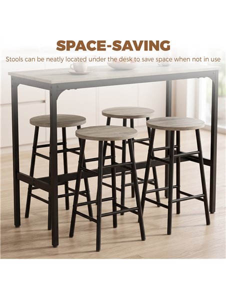 HOMCOM 5 Piece Bar Table Set with 4 Stools, Industrial Bar Table and Stool Set, Dining Table and Chair Set, Grey - pic 207958 | FastDaddyshop