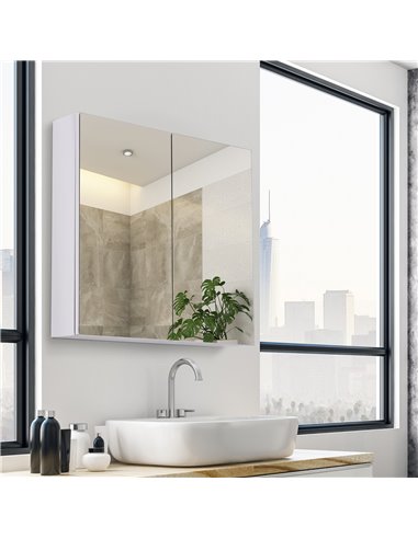 HOMCOM Stainless Steel Bathroom Mirror Cabinet with Double Doors, Silver