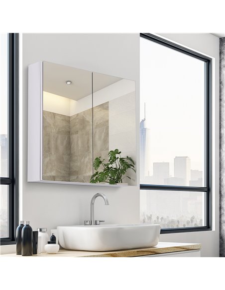 HOMCOM Stainless Steel Bathroom Mirror Cabinet with Double Doors, Silver - pic 20796 | FastDaddyshop