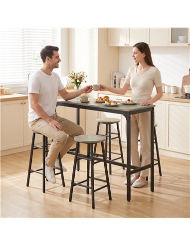 HOMCOM 5 Piece Bar Table Set with 4 Stools, Industrial Bar Table and Stool Set, Dining Table and Chair Set, Grey