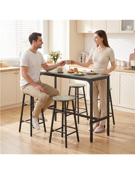 HOMCOM 5 Piece Bar Table Set with 4 Stools, Industrial Bar Table and Stool Set, Dining Table and Chair Set, Grey - pic 207960 | FastDaddyshop