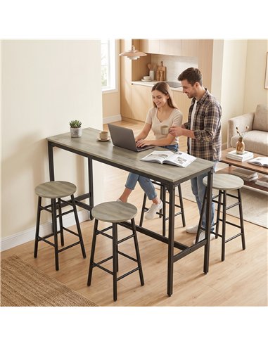 HOMCOM 5 Piece Bar Table Set with 4 Stools, Industrial Bar Table and Stool Set, Dining Table and Chair Set, Grey