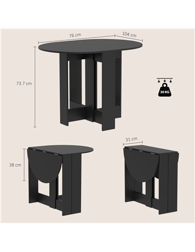 HOMCOM Folding Dining Table,  Drop-Leaf Table with Foldable Leaves for Small Spaces, Kitchen, Dining Room, Black