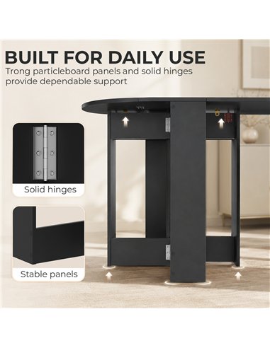 HOMCOM Folding Dining Table,  Drop-Leaf Table with Foldable Leaves for Small Spaces, Kitchen, Dining Room, Black