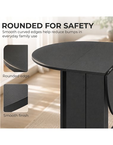 HOMCOM Folding Dining Table,  Drop-Leaf Table with Foldable Leaves for Small Spaces, Kitchen, Dining Room, Black