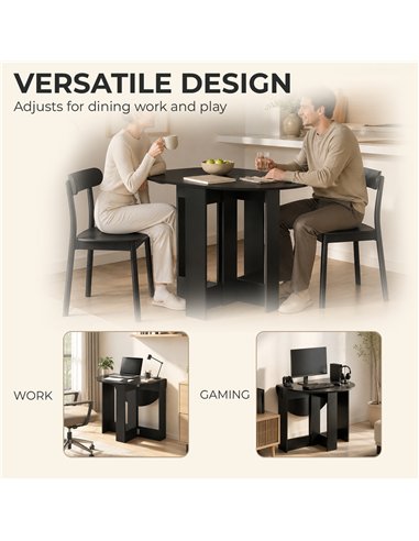 HOMCOM Folding Dining Table,  Drop-Leaf Table with Foldable Leaves for Small Spaces, Kitchen, Dining Room, Black