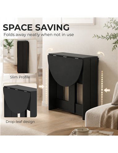 HOMCOM Folding Dining Table,  Drop-Leaf Table with Foldable Leaves for Small Spaces, Kitchen, Dining Room, Black