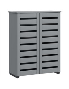 HOMCOM Narrow Shoe Cabinet for Entryway, 5-Tier Slim Shoe Storage Cabinet with 2 Slatted Doors and Adjustable Shelves Grey