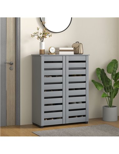 HOMCOM Narrow Shoe Cabinet for Entryway, 5-Tier Slim Shoe Storage Cabinet with 2 Slatted Doors and Adjustable Shelves Grey
